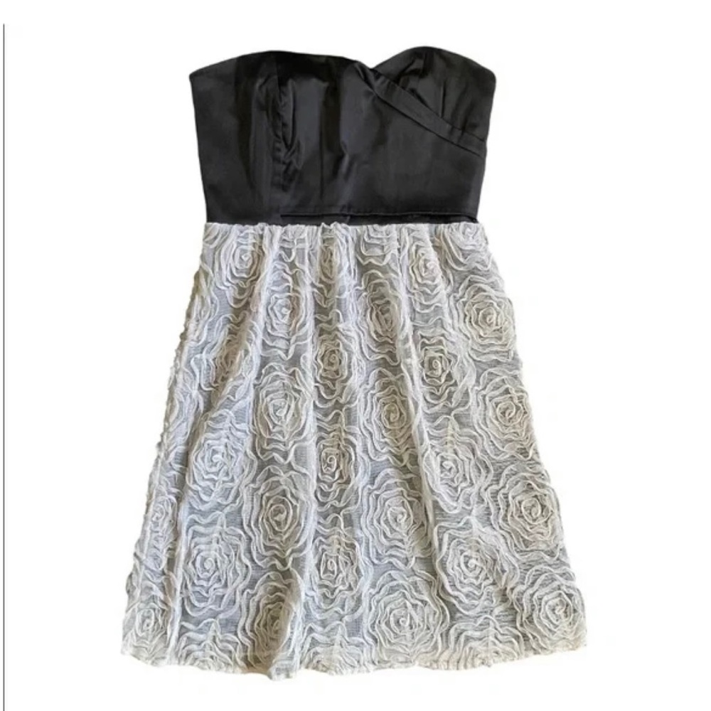 Judith March Floral Strapless Satin Tulle Mini Dress Medium